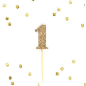 10 Number 1 One Year Old Gold Glitter Cupcake Cake Picks, Baby First Birthday