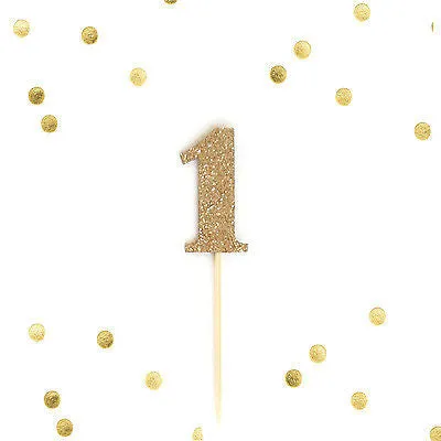 10 Number 1 One Year Old Gold Glitter Cupcake Cake Picks, Baby First Birthday