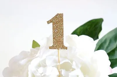 10 Number 1 One Year Old Gold Glitter Cupcake Cake Picks, Baby First Birthday