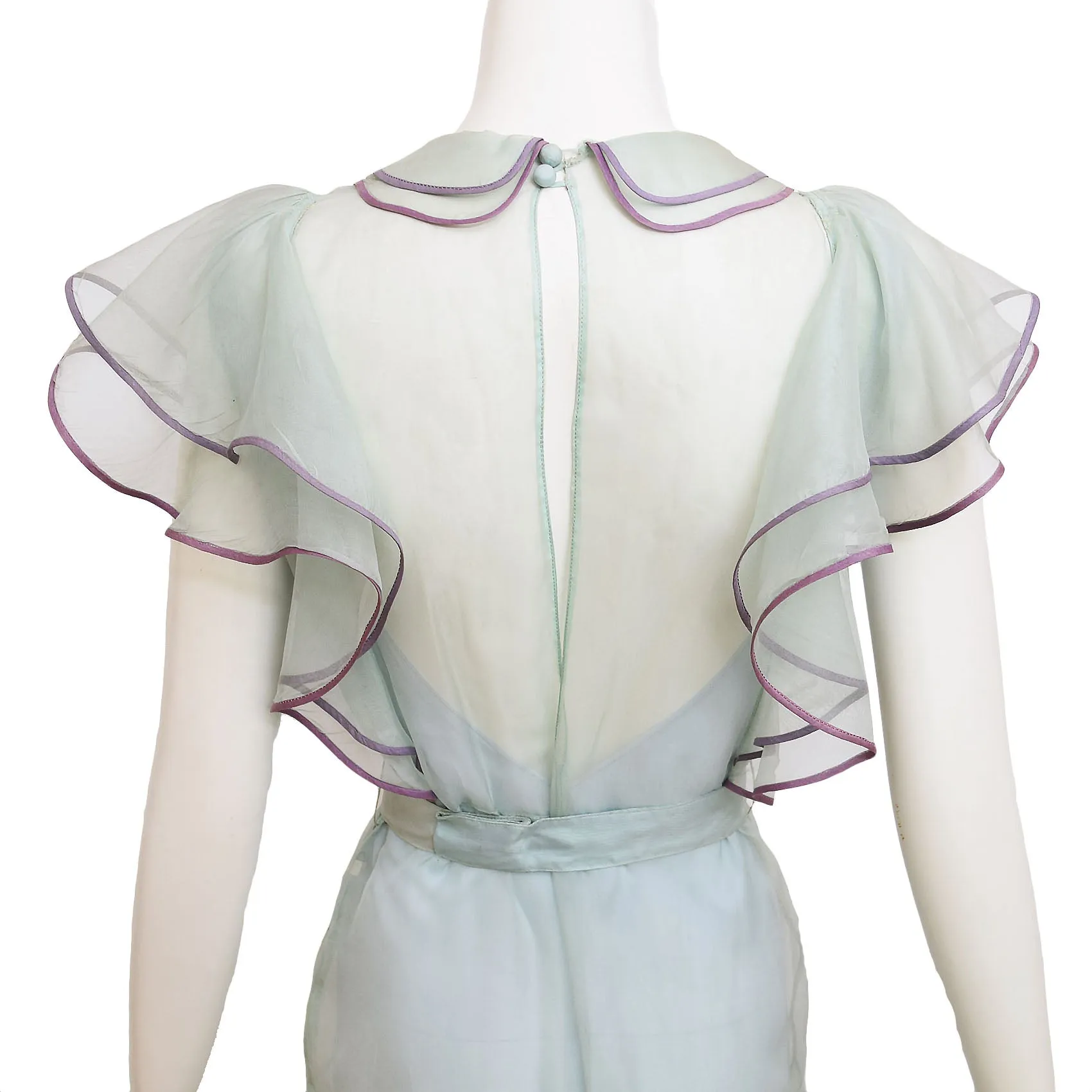 1930s Seafoam Silk Organza Maxi Dress