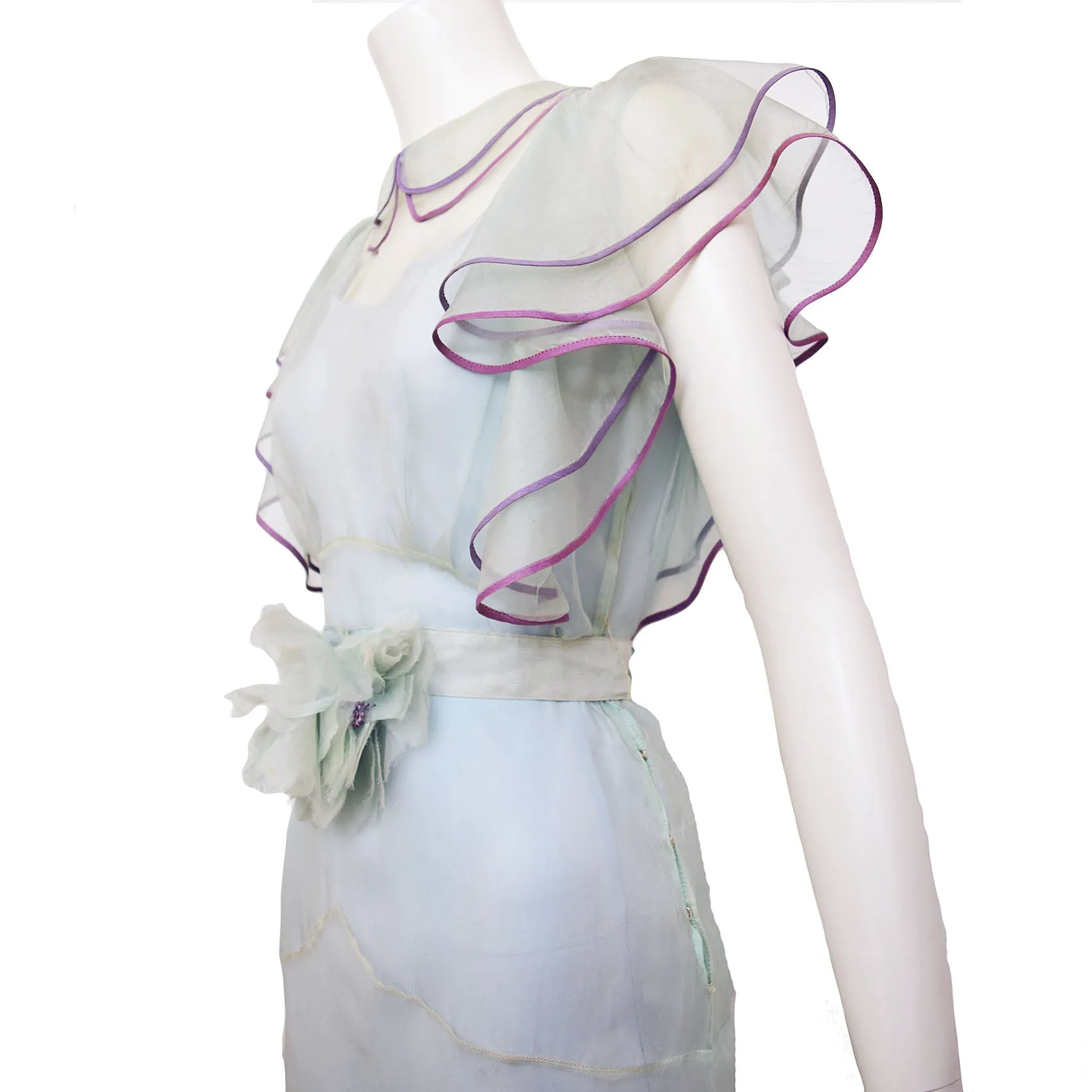 1930s Seafoam Silk Organza Maxi Dress