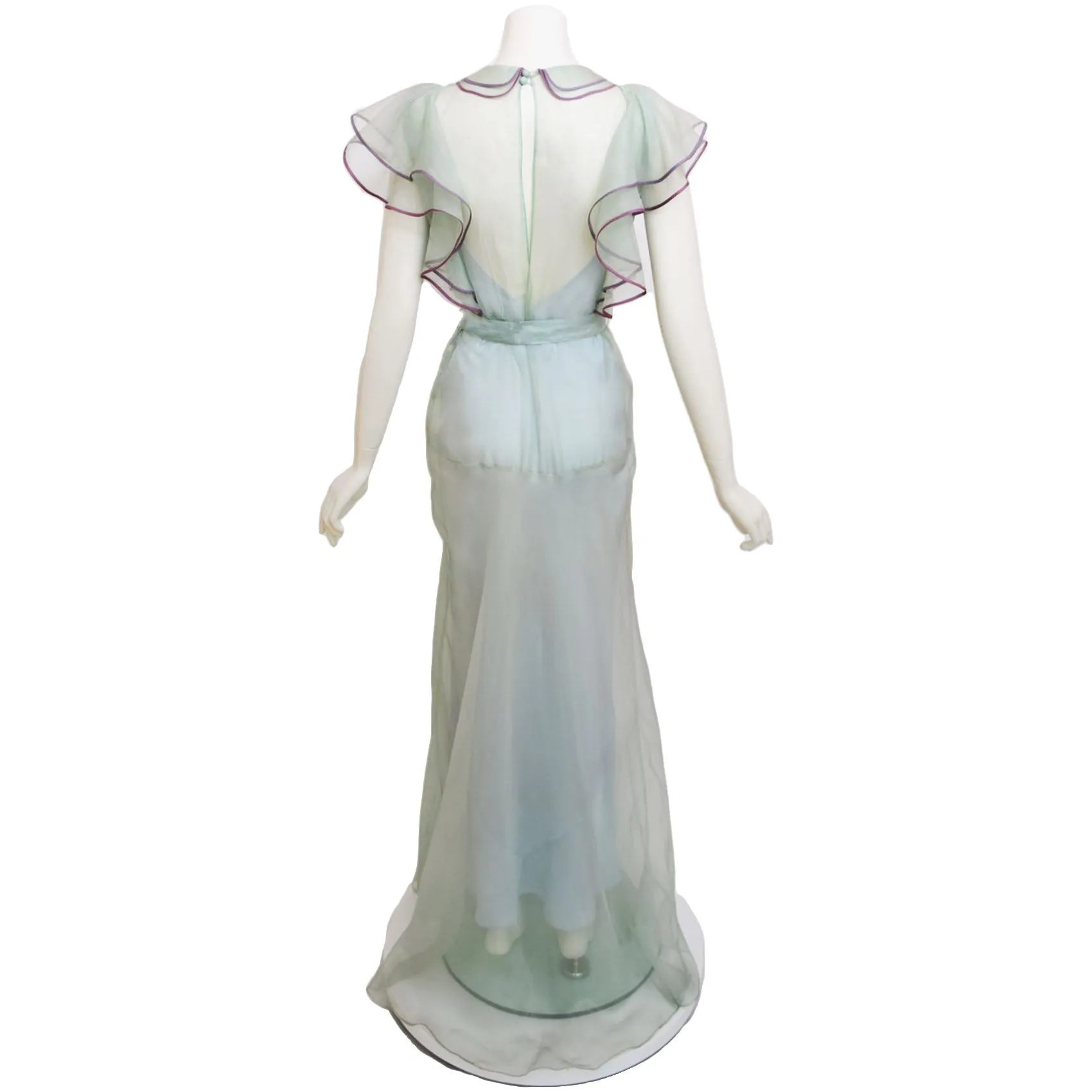 1930s Seafoam Silk Organza Maxi Dress