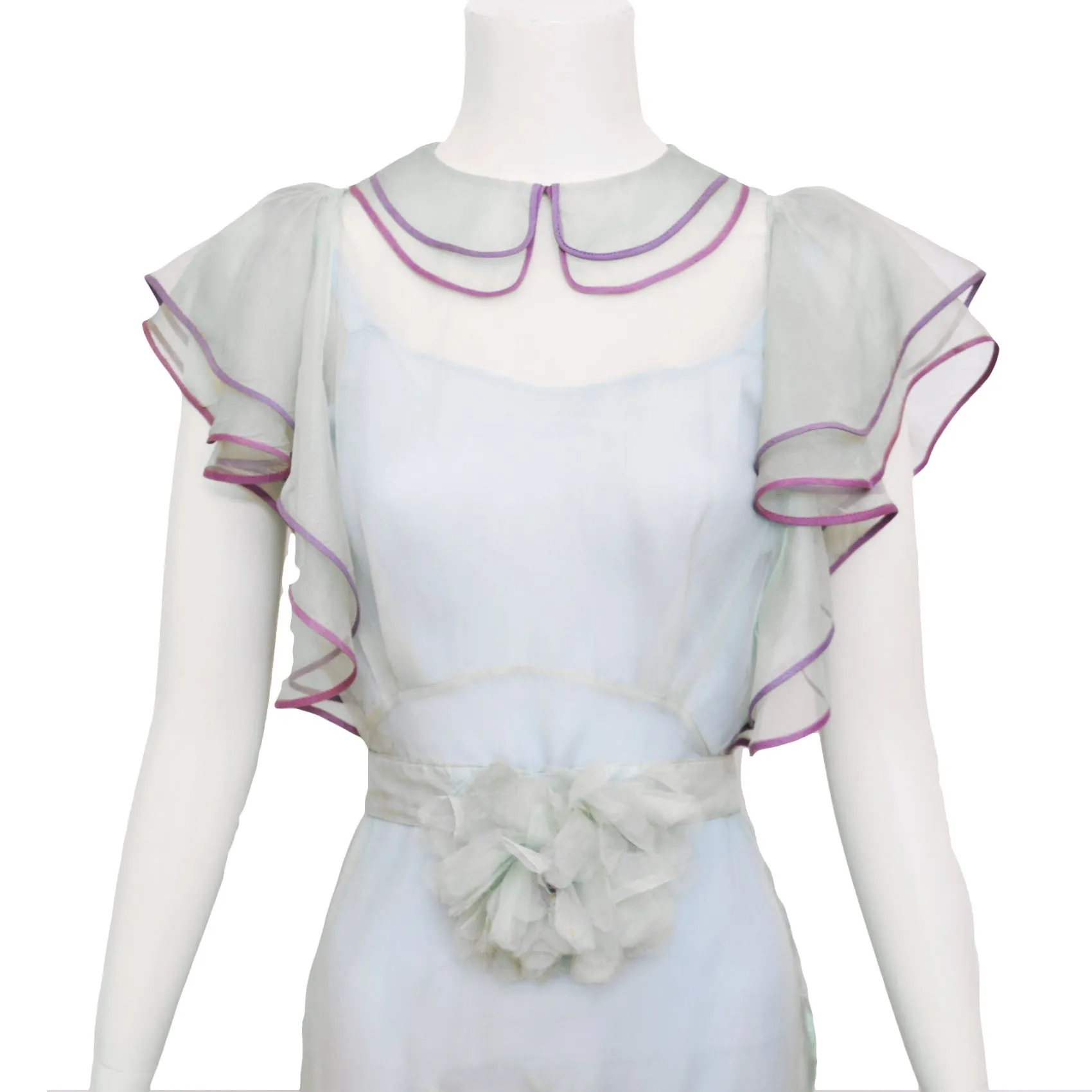 1930s Seafoam Silk Organza Maxi Dress