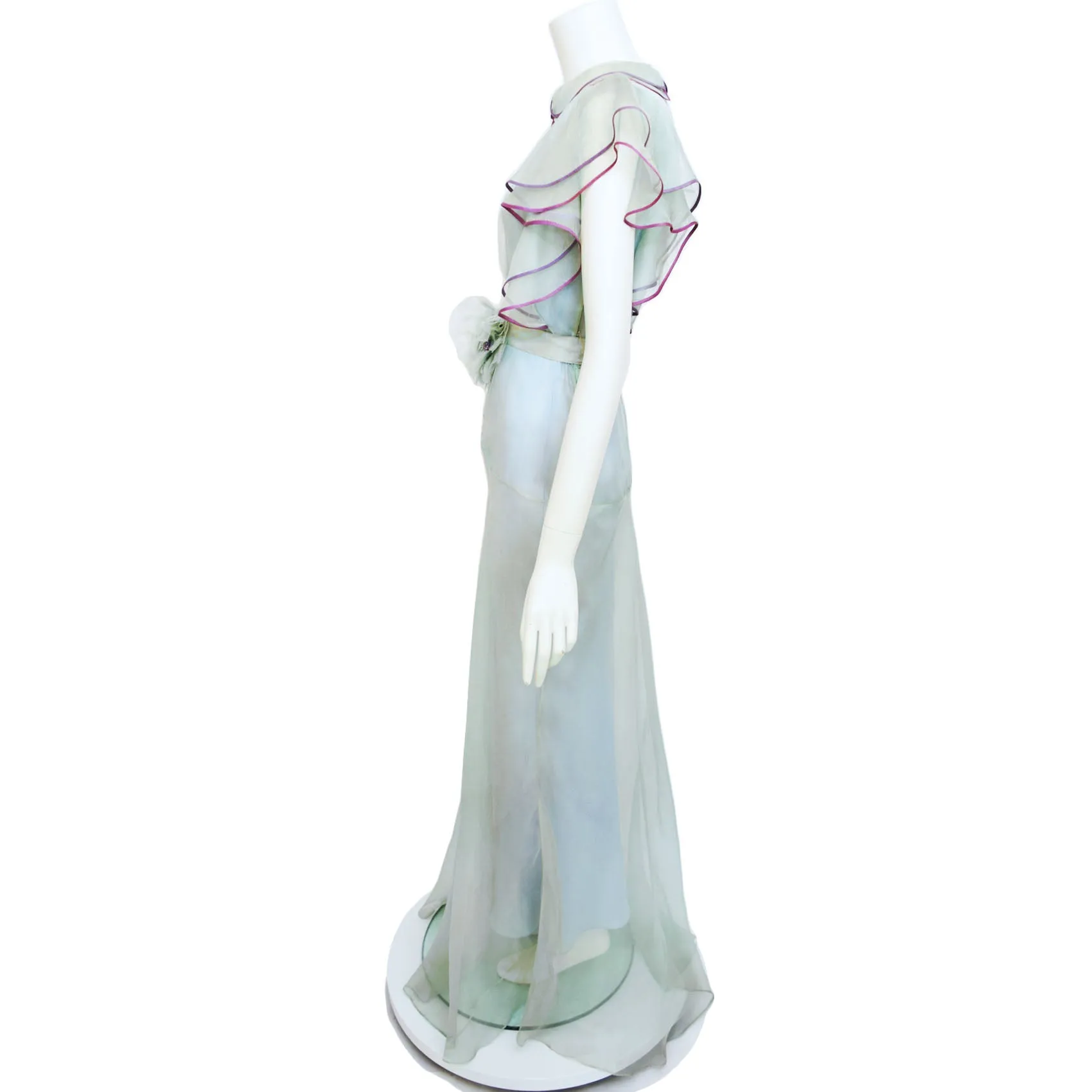 1930s Seafoam Silk Organza Maxi Dress