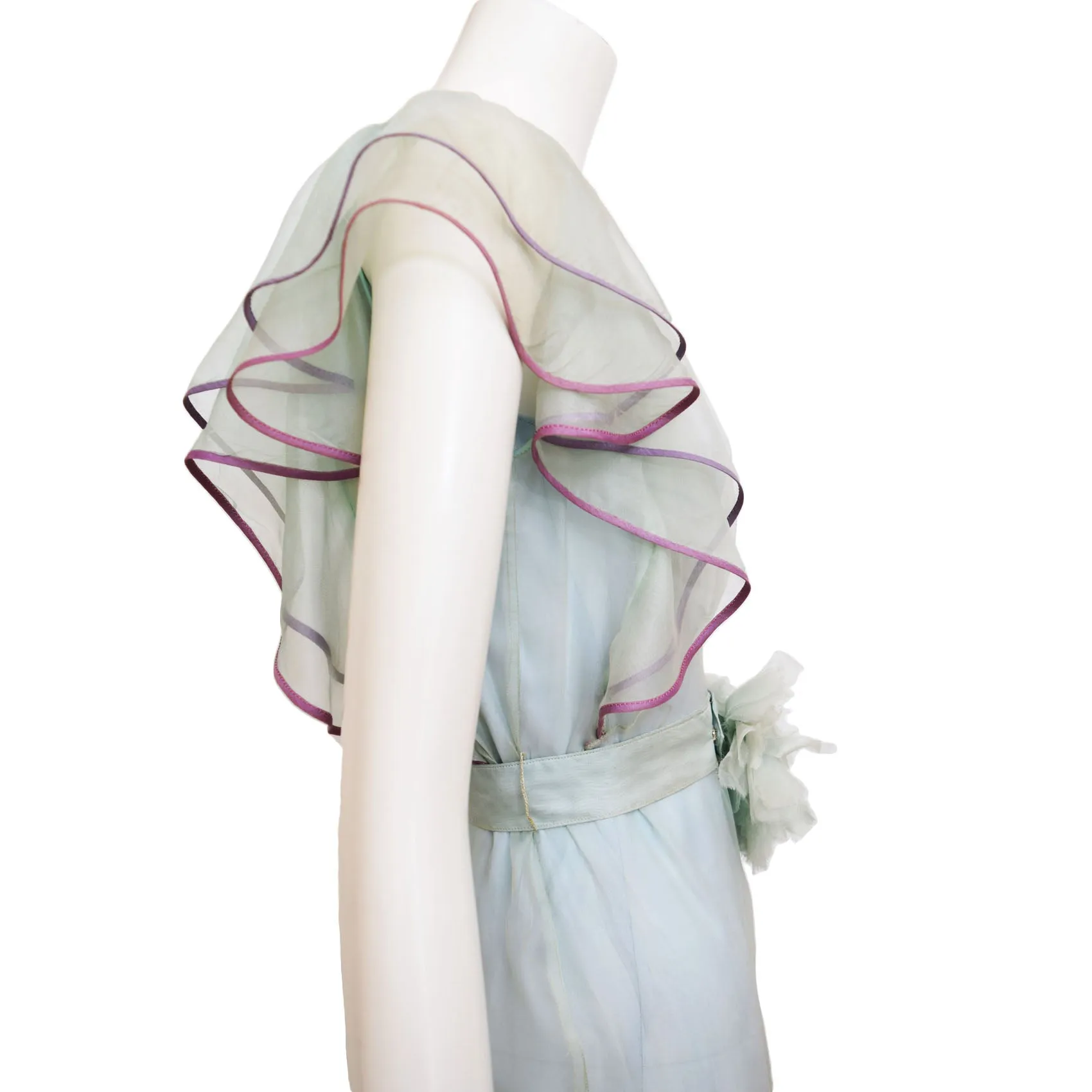 1930s Seafoam Silk Organza Maxi Dress