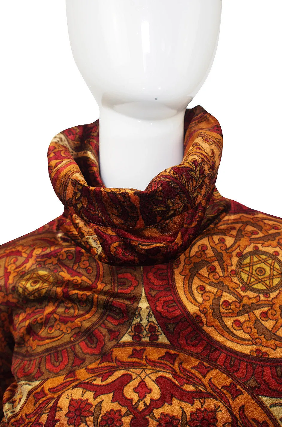 1970s Bullock's Wilshire Panne Velvet Print Dress