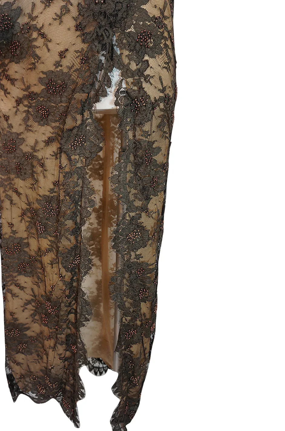 1970s John Anthony Couture Beaded Lace Strapless Dress