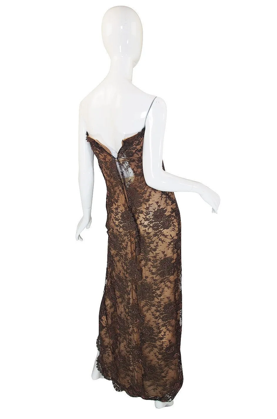 1970s John Anthony Couture Beaded Lace Strapless Dress