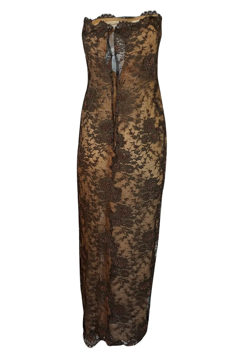 1970s John Anthony Couture Beaded Lace Strapless Dress