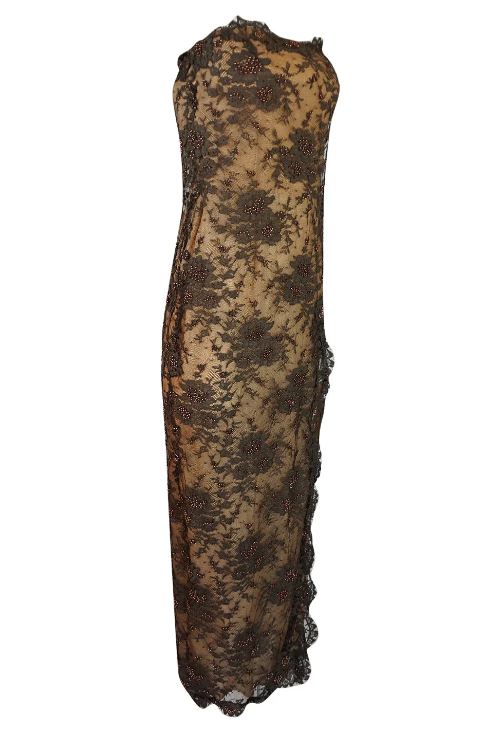 1970s John Anthony Couture Beaded Lace Strapless Dress