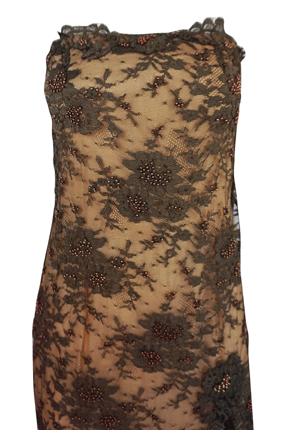 1970s John Anthony Couture Beaded Lace Strapless Dress