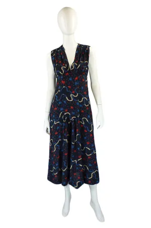 1970s Silk Ossie Clark Plunge Silk Dress
