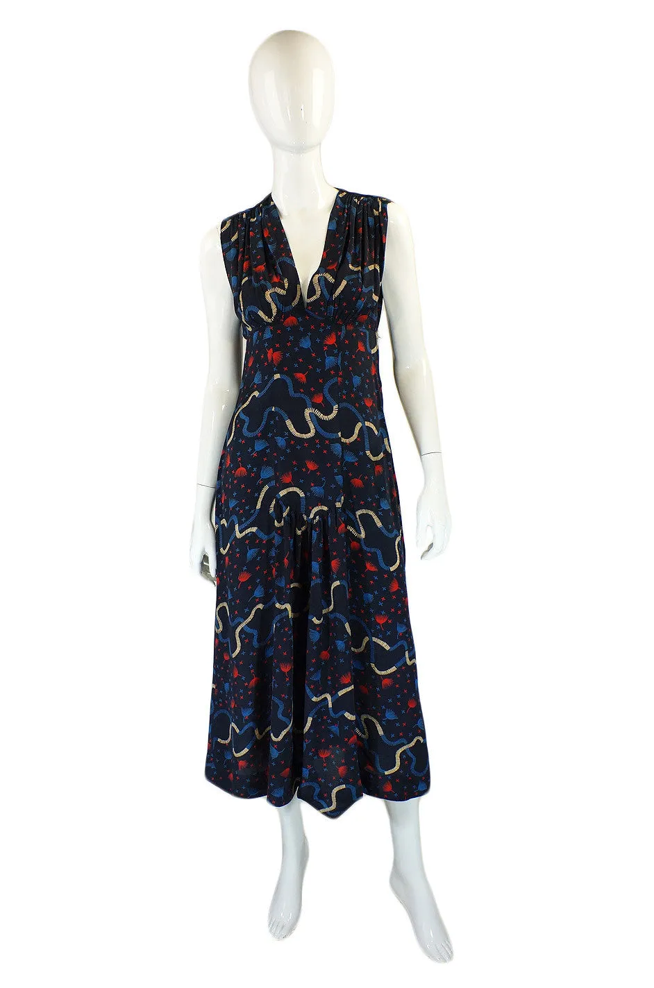 1970s Silk Ossie Clark Plunge Silk Dress