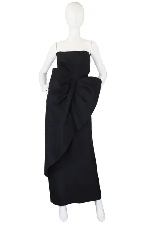 1980s Dramatic Black Strapless Bow Gown