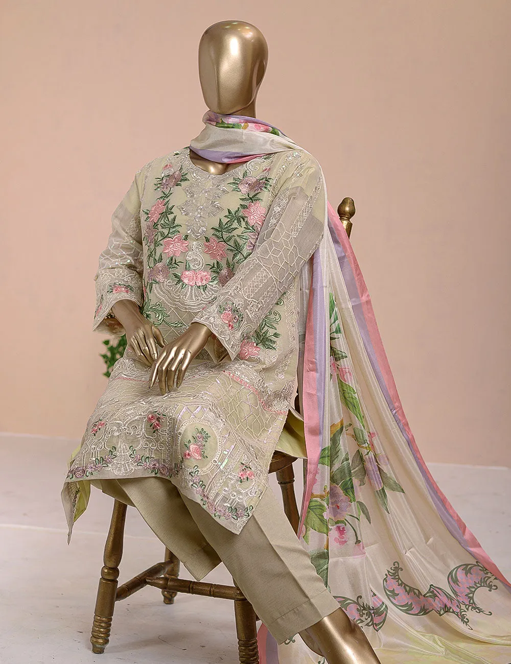 3 Pc Khaddi Lawn Unstitched Embroidered Dress (TP-15)