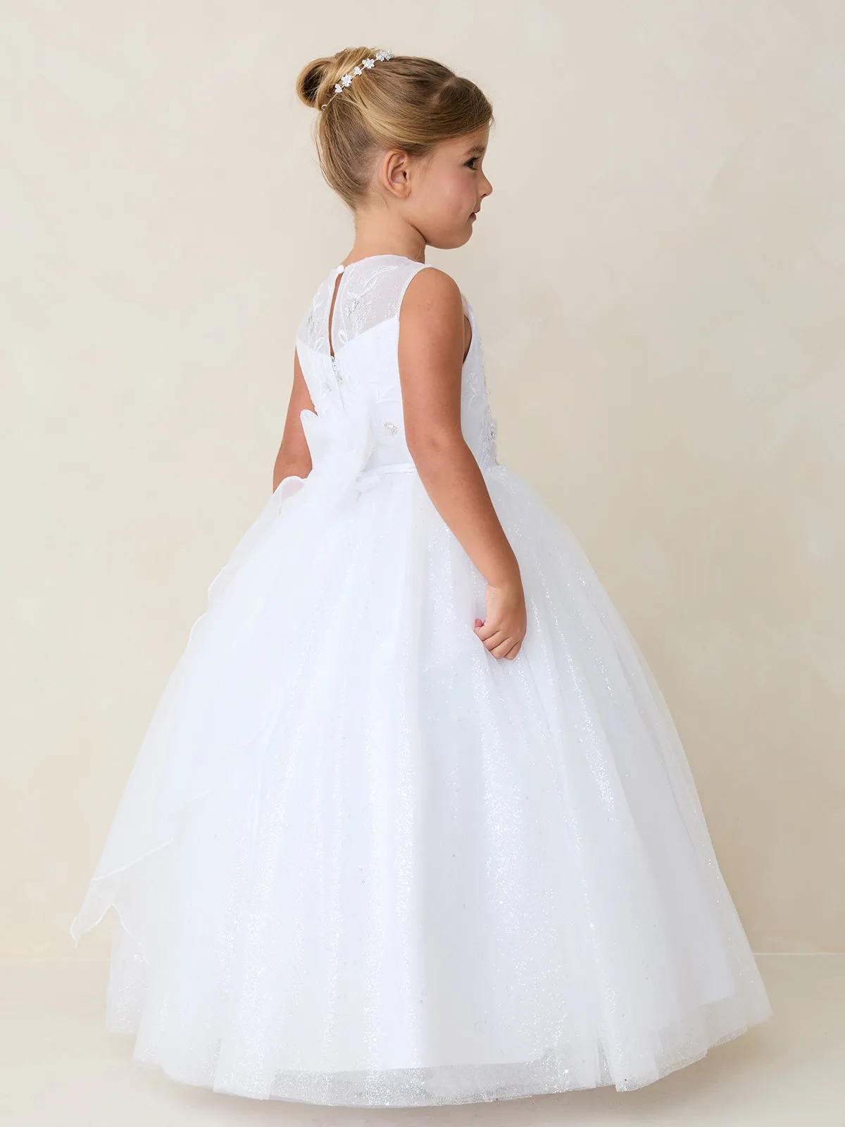 3D Flowers & Glitter Tulle Sleeveless Dress