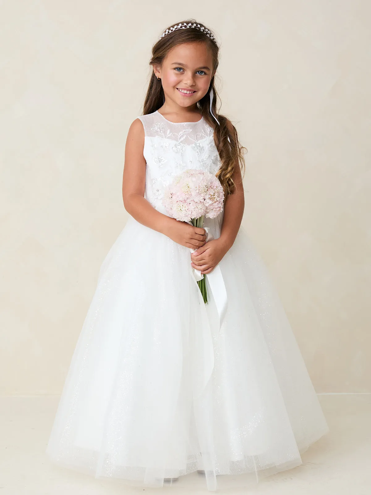 3D Flowers & Glitter Tulle Sleeveless Dress