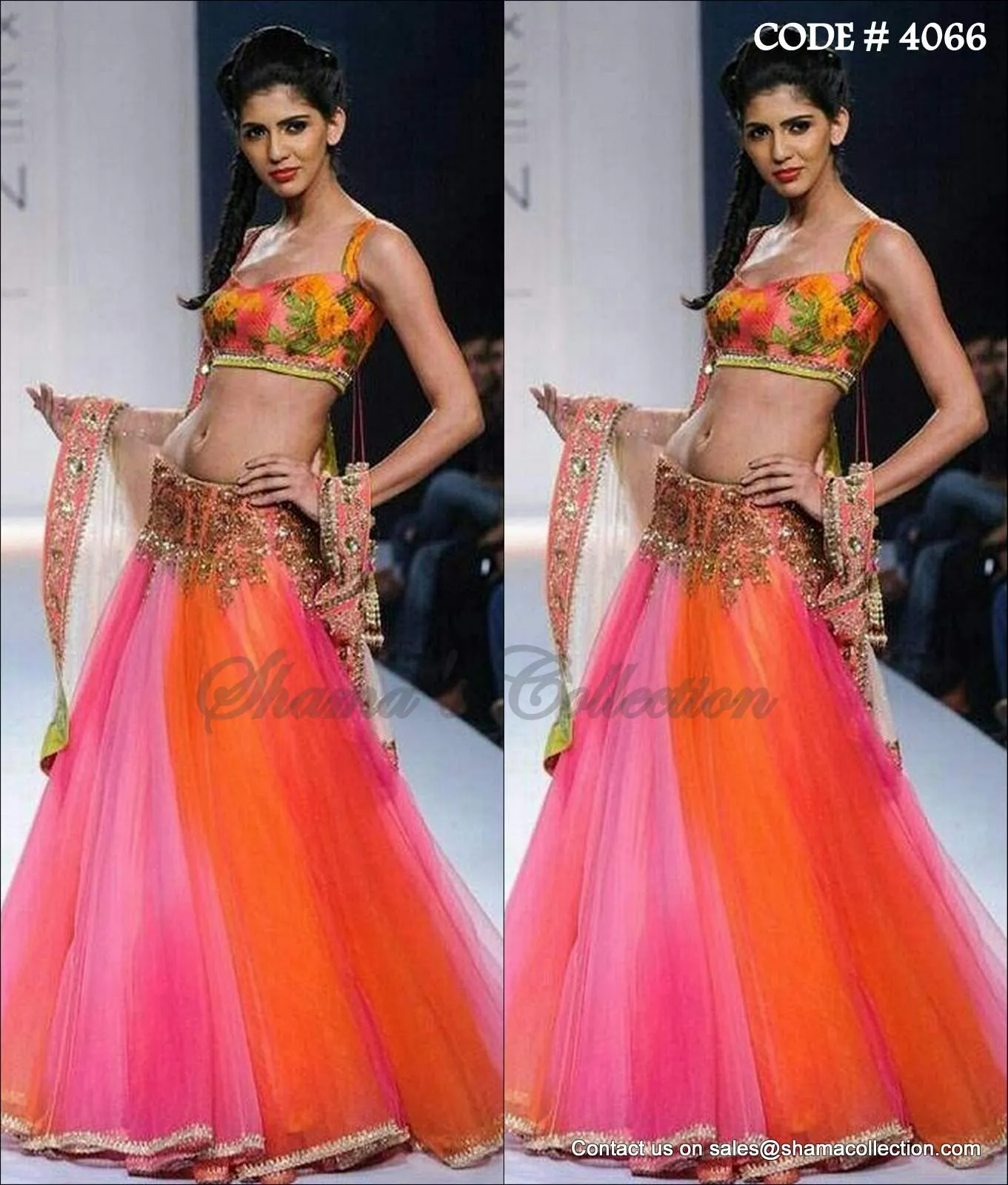 4066 Orange-pink ombre lehenga outfit set