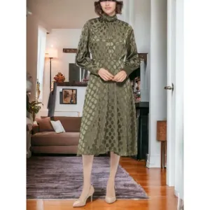 65% OFF NWT Calvin Klein Green Satin Polka Dot Mock Neck Dress Size: 6 MSRP $185