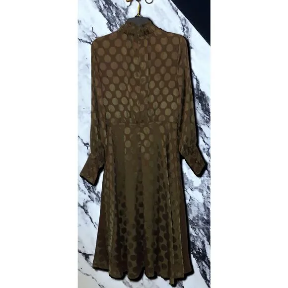 65% OFF NWT Calvin Klein Green Satin Polka Dot Mock Neck Dress Size: 6 MSRP $185