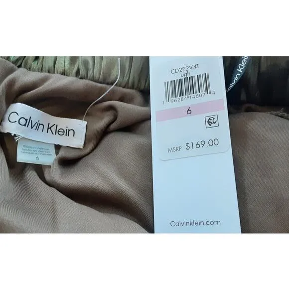 65% OFF NWT Calvin Klein Green Satin Polka Dot Mock Neck Dress Size: 6 MSRP $185