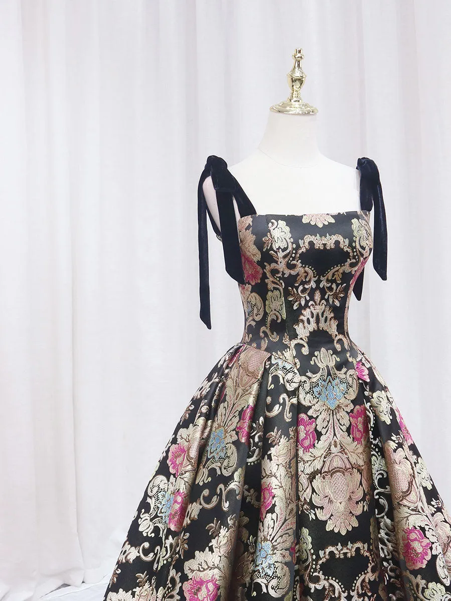 A-Line Satin Black Long Prom Dress, Black Long Formal Dress