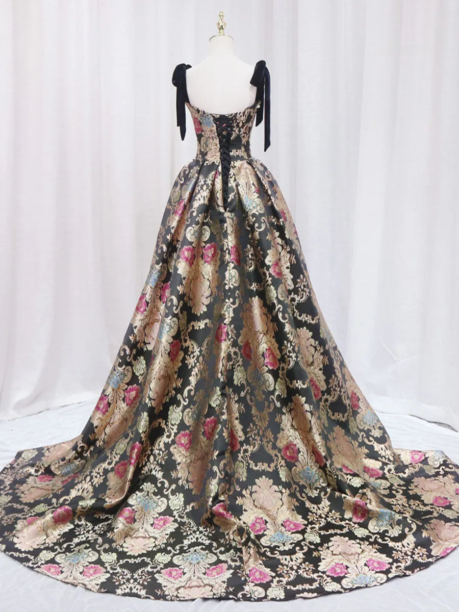 A-Line Satin Black Long Prom Dress, Black Long Formal Dress