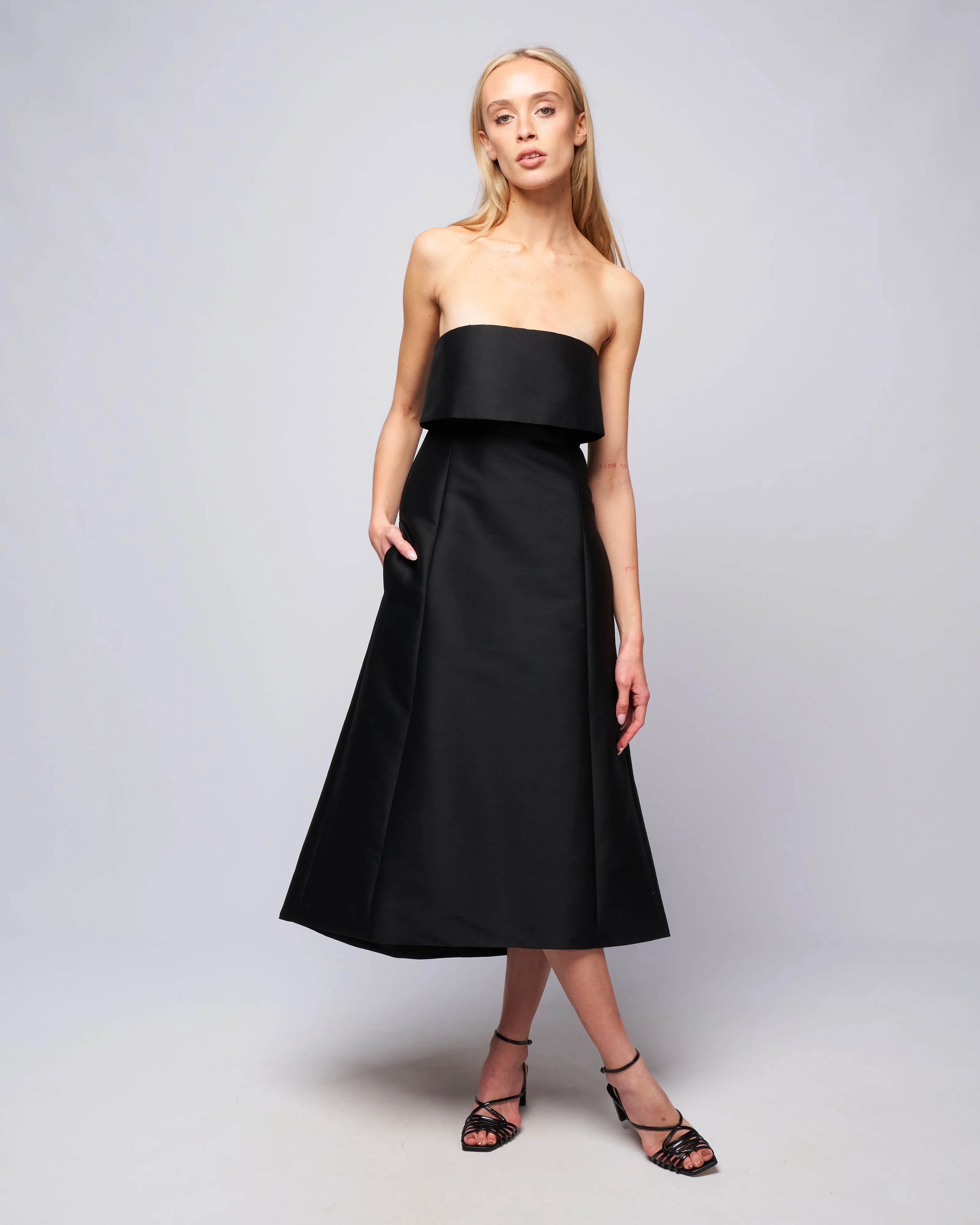 a-line wool cotton dress - black