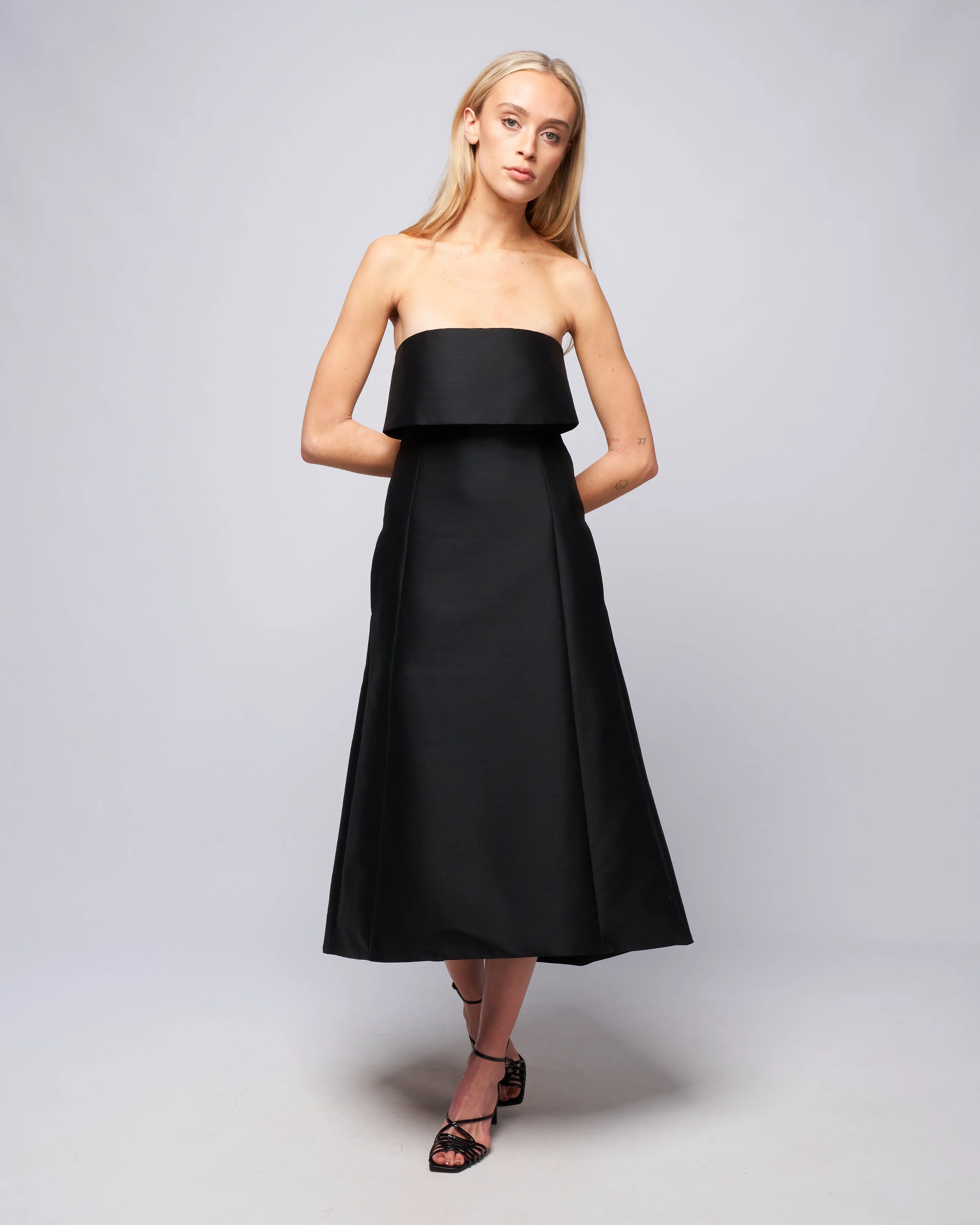 a-line wool cotton dress - black