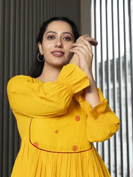 AAHELI RADHIYAA YELLOW YARN DYED COTTON MAXI DRESS