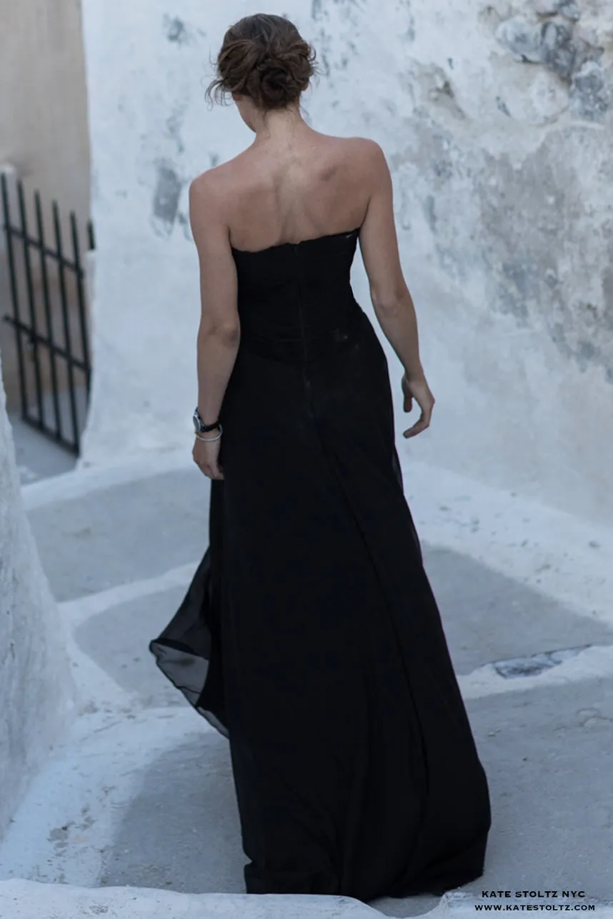 Abstract Bodice Silk Chiffon Gown