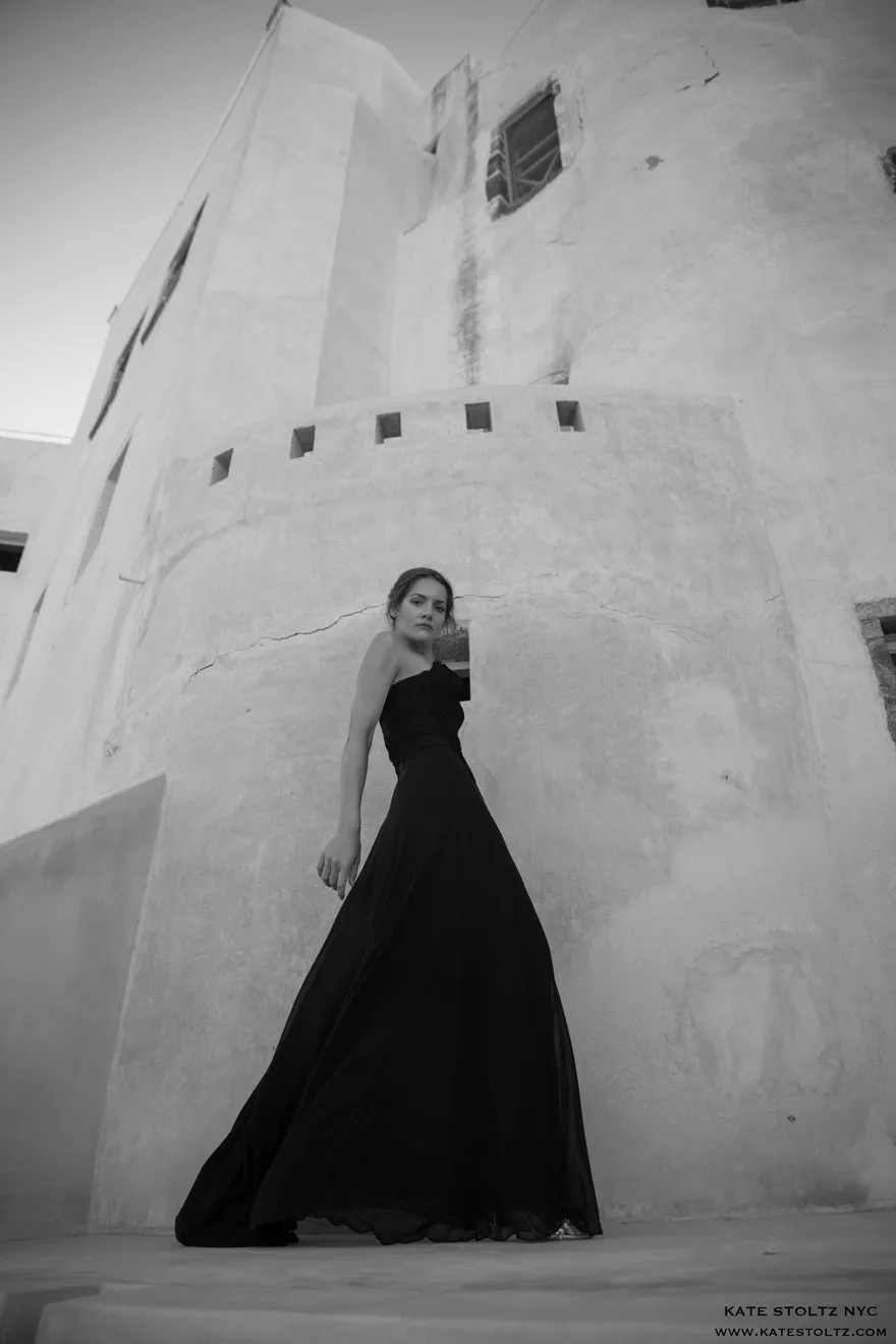 Abstract Bodice Silk Chiffon Gown