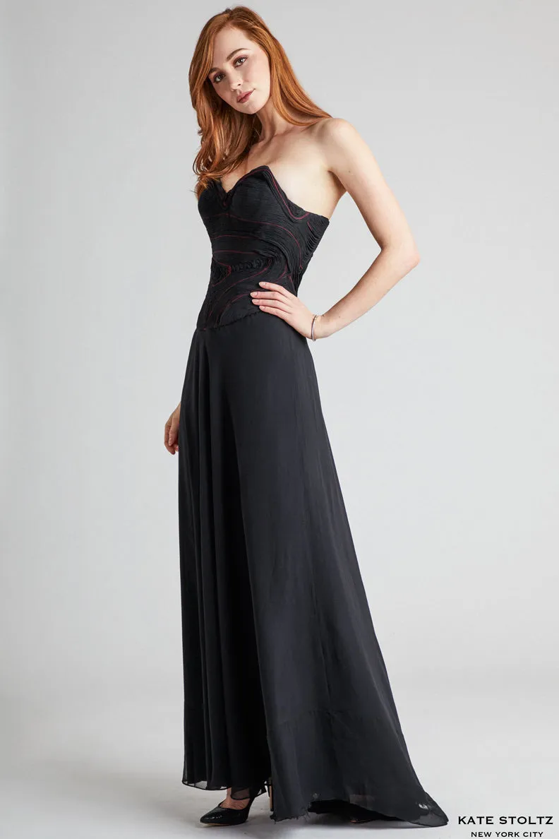 Abstract Bodice Silk Chiffon Gown
