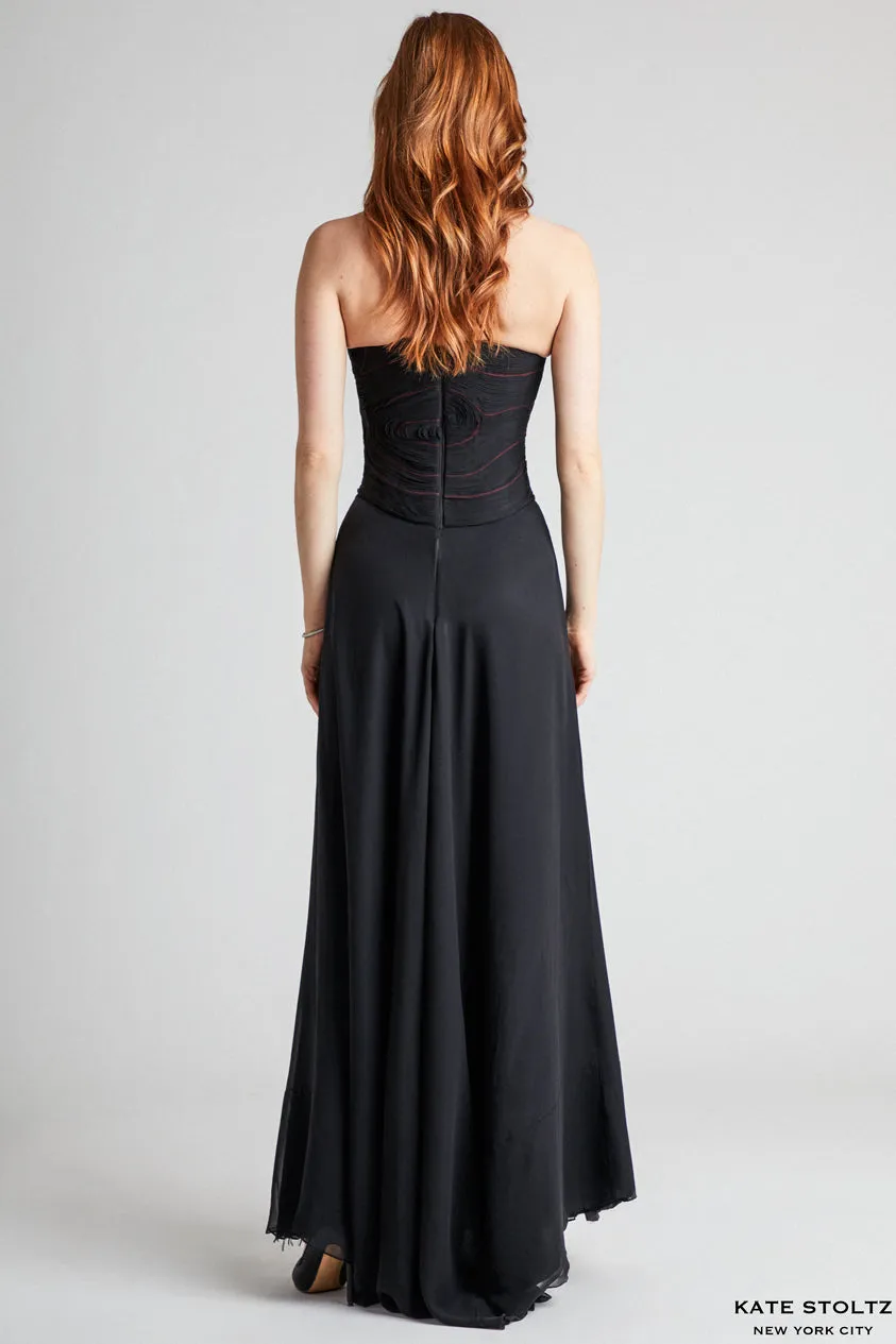 Abstract Bodice Silk Chiffon Gown