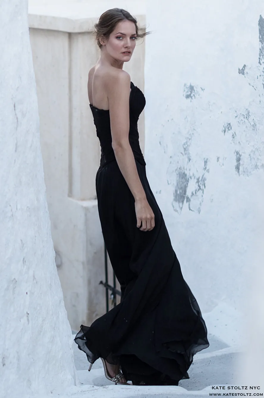 Abstract Bodice Silk Chiffon Gown