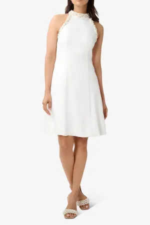 Adrianna Papell AP1E210214 Embellished Halter Neck Zipper Back A-Line Solid Woven Satin Crepe Dress