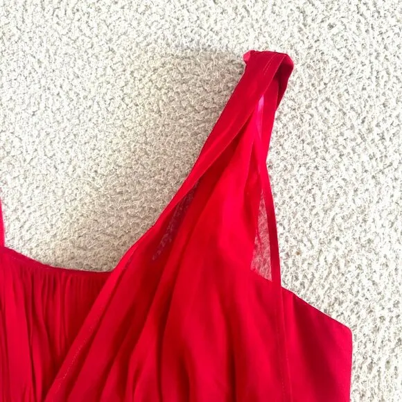 Adrianna Papell Evening Dress Red Silk Beaded One Shoulder Christmas Sequined
