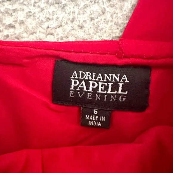 Adrianna Papell Evening Dress Red Silk Beaded One Shoulder Christmas Sequined