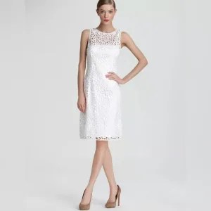 Adrianna Papell Evening White Lace Sheath Dress