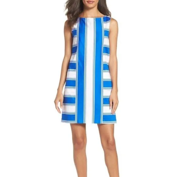 Adrianna Papell Women's Blue Stripe Print Cotton Dress