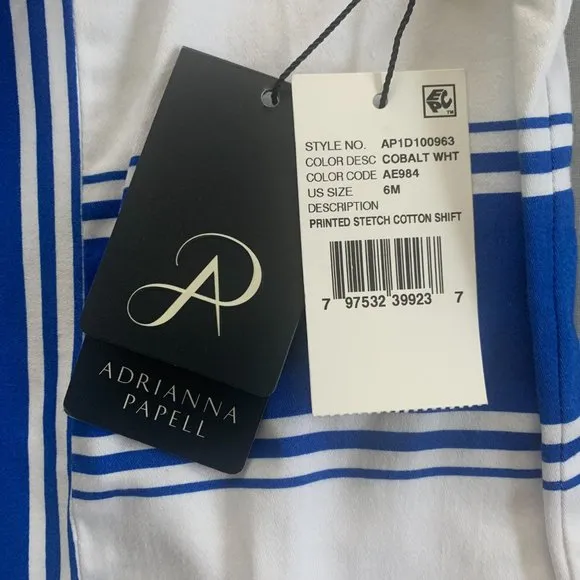Adrianna Papell Women's Blue Stripe Print Cotton Dress