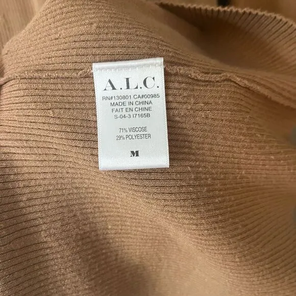 A.L.C Delia Turtleneck Rib Flare Tan size M sweater knit dress fit &amp; flare EUC