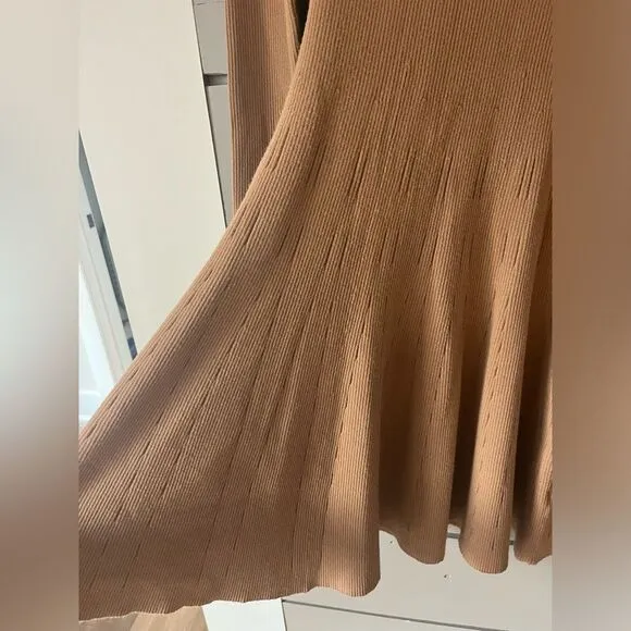 A.L.C Delia Turtleneck Rib Flare Tan size M sweater knit dress fit &amp; flare EUC