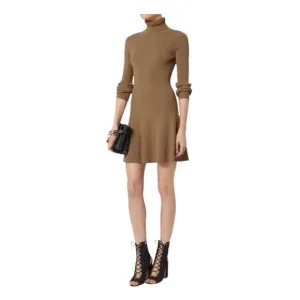 A.L.C Delia Turtleneck Rib Flare Tan size M sweater knit dress fit &amp; flare EUC