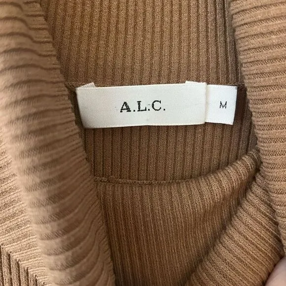 A.L.C Delia Turtleneck Rib Flare Tan size M sweater knit dress fit &amp; flare EUC