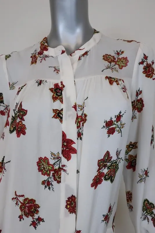 A.L.C. Dress Rori White Floral Print Silk Size 4 Long Sleeve Drawstring-Waist
