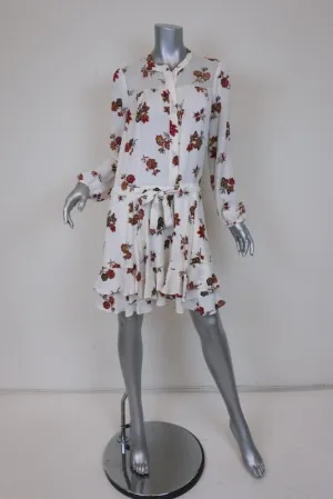 A.L.C. Dress Rori White Floral Print Silk Size 4 Long Sleeve Drawstring-Waist
