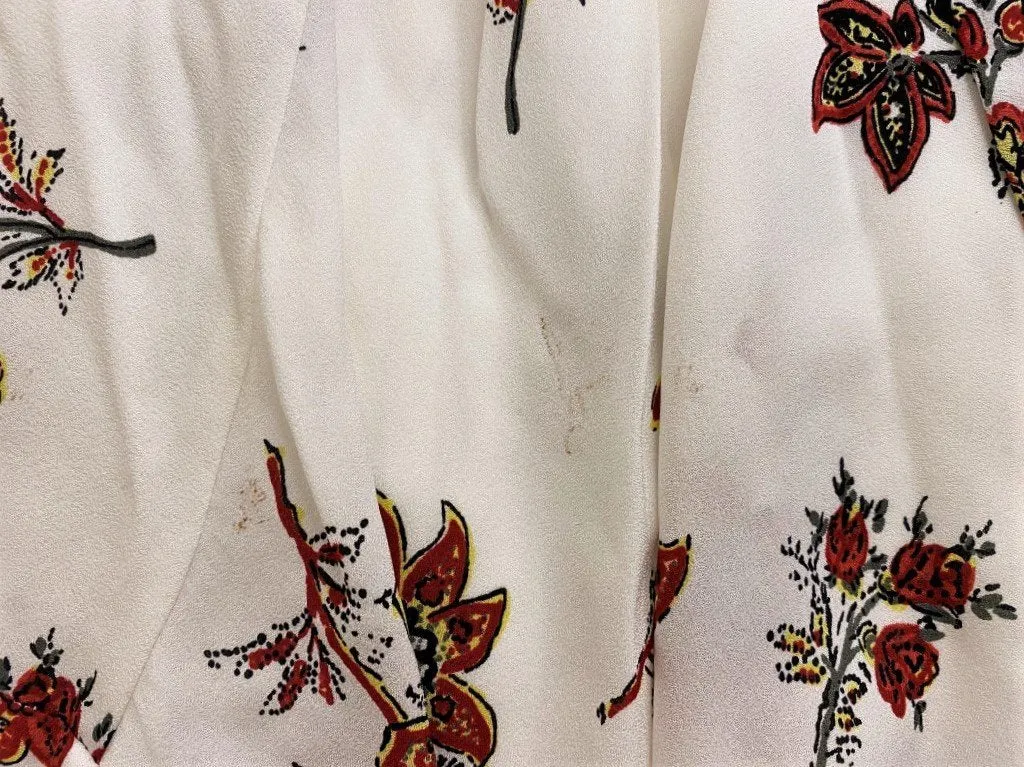 A.L.C. Dress Rori White Floral Print Silk Size 4 Long Sleeve Drawstring-Waist