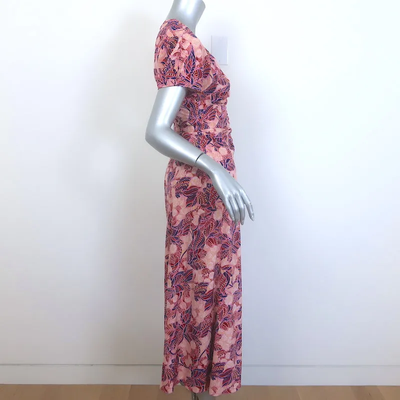 A.L.C. Elodie Ruched Midi Dress Pink Printed Stretch Silk Size 2