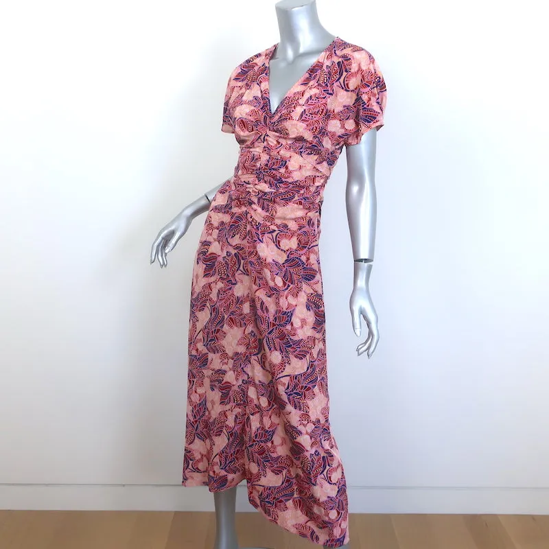 A.L.C. Elodie Ruched Midi Dress Pink Printed Stretch Silk Size 2